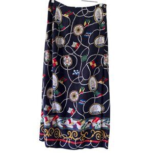 Cambridge Dry Goods Vintage Linen Nautical Print Maxi Skirt Old Money